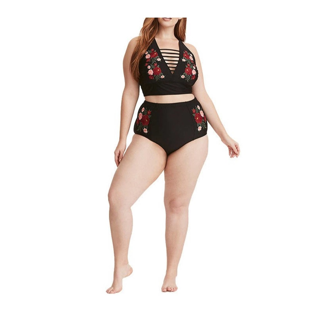 Women plus size high waist Swimsuit  Curvy Lady Two Piece bikini